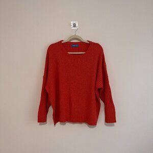 Drop Sleeve Cable Knit Sweater, Orange, Size S